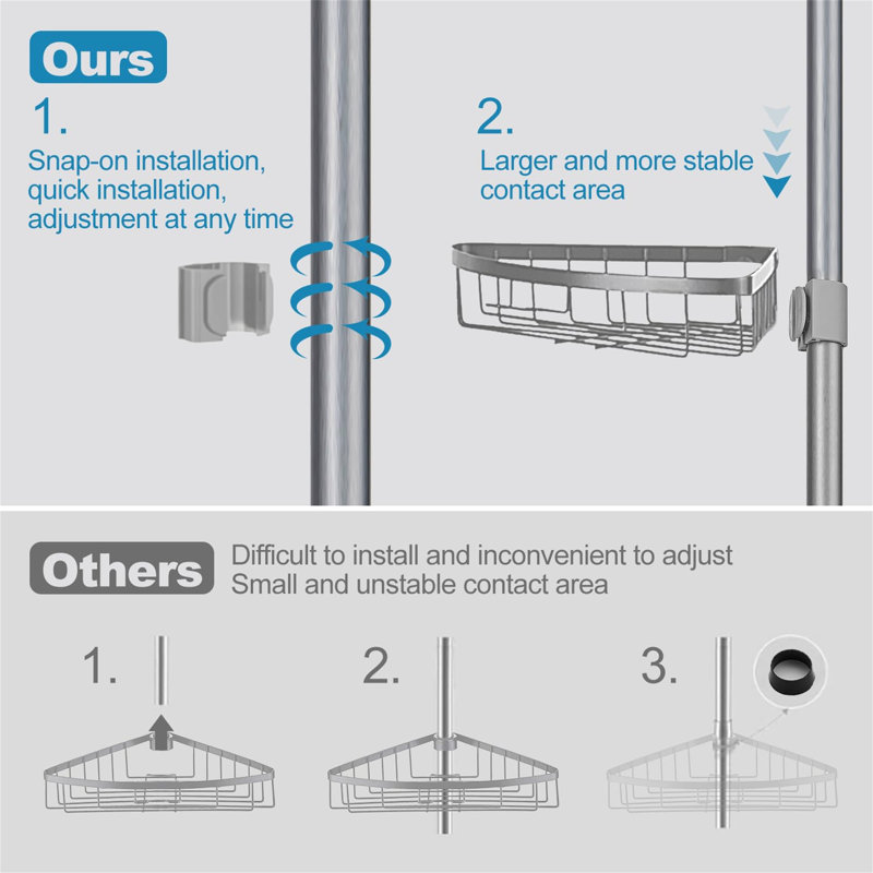 Adhesive Stainless Steel Shower Caddy, Grey