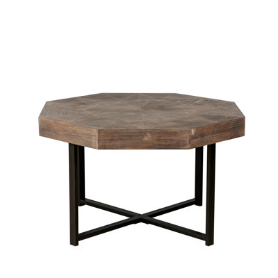Wood Octagonal Vintage Patchwork Craft Farmhouse Coffee Table For Living Room