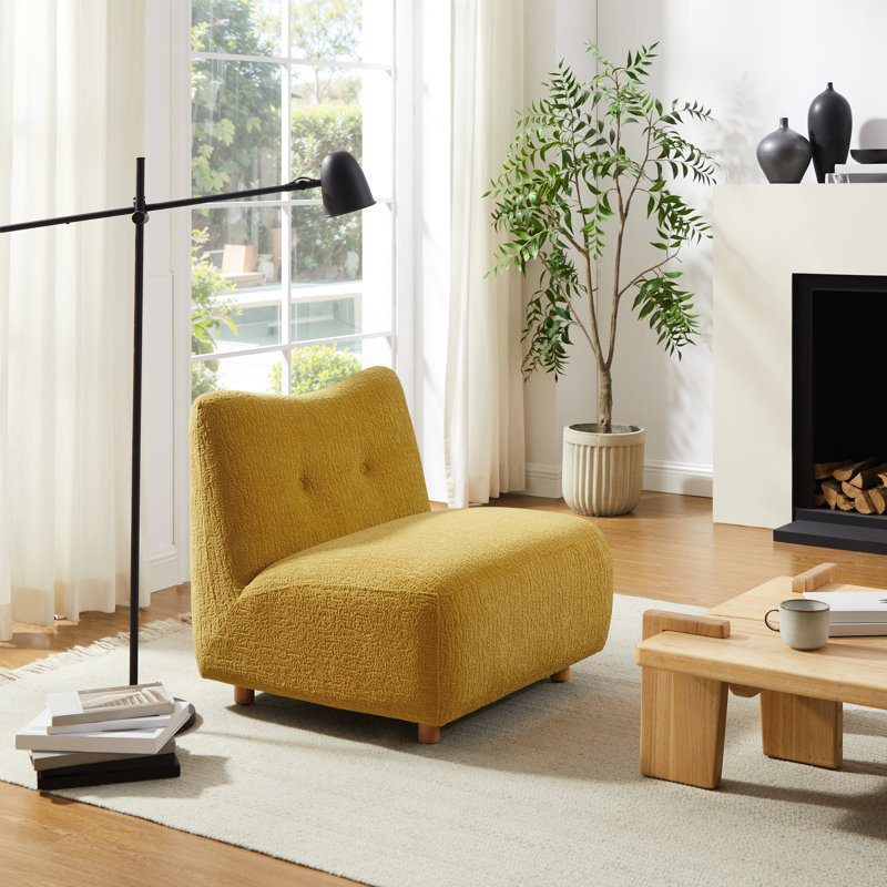 Jacquard Velvet Upholstered Tufted Armless Accent Slipper Chair, Yellow
