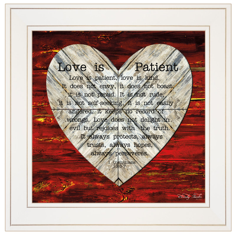 «Love is patient», art mural encadré pour la décoration de salon par Cindy Jacobs, Cadre blanc