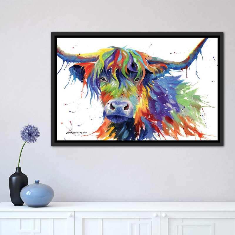 «Highland Cow Color» par Sarah Stribble - impression d'art graphique, H 18 po x l 26 po x P 1,5 po