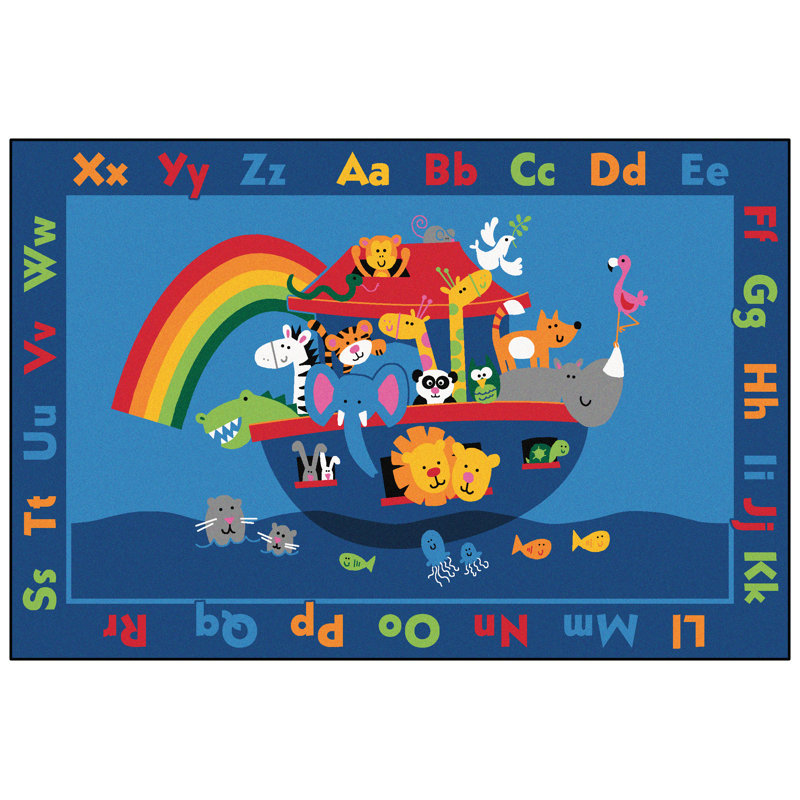 Tapis bleu pour salle de classe Noah's Alphabet, Rectangle 6 pi x 9 pi