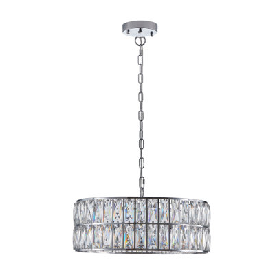 Lustre tambour en cristal moderne 18 po GlitteryLuxe, luminaire suspendu 6 lumières avec cadre en métal pour le salon, la salle à manger et la chambre à coucher