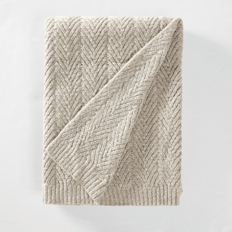 Frye Chevron Faux Mohair Throw Blanket, Oatmeal