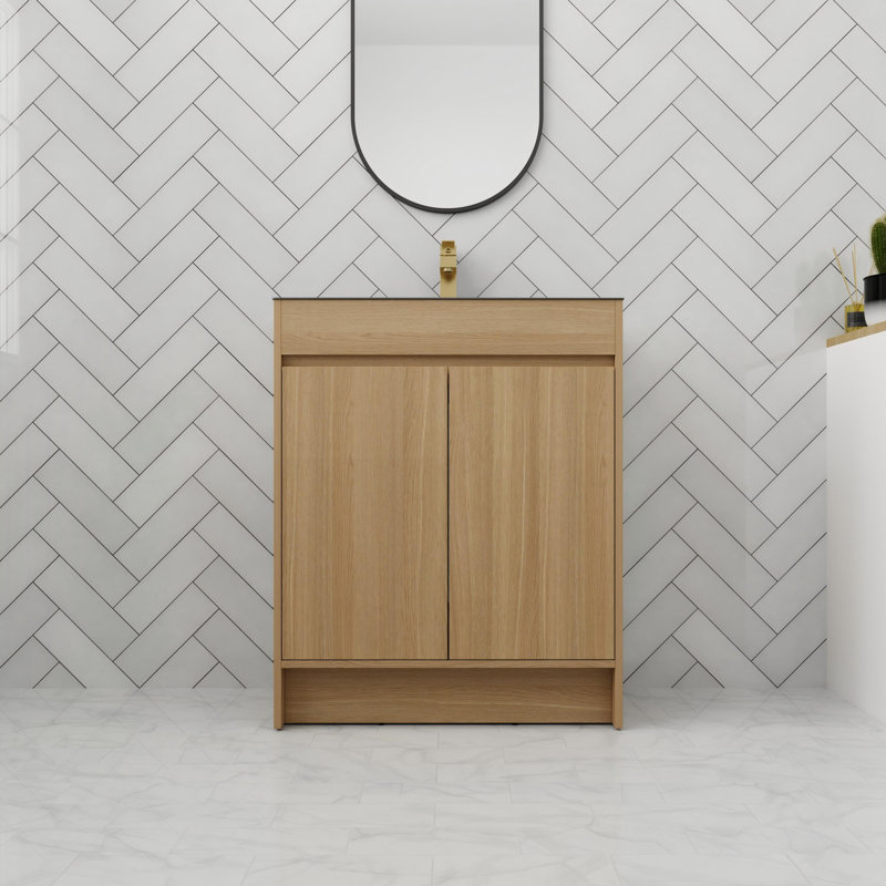 Meuble-lavabo 28 po avec lavabo en acier inoxydable, meuble-lavabo autoportant avec portes à fermeture en douceur et tablette