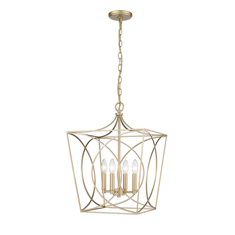 Luminaire suspendu carré 4 lumières, Or moderne, H 21,9 po x l 15,87 po x P 15,87 po