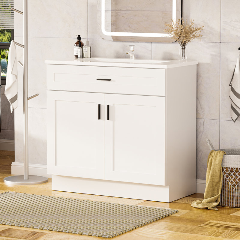 Ensemble de meuble-lavabo autoportant 36 po avec lavabo en céramique 36 po, meuble-lavabo Farmhouse, blanc, White, 36"