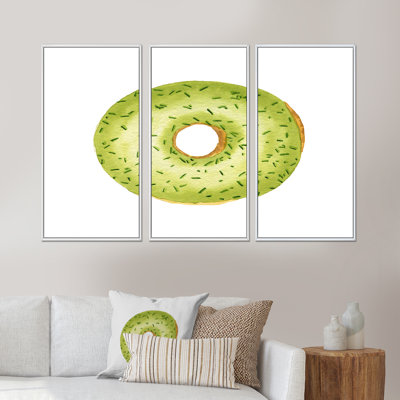 Green Donut with Sprinkles On White - 3 pièces, impression sur toile