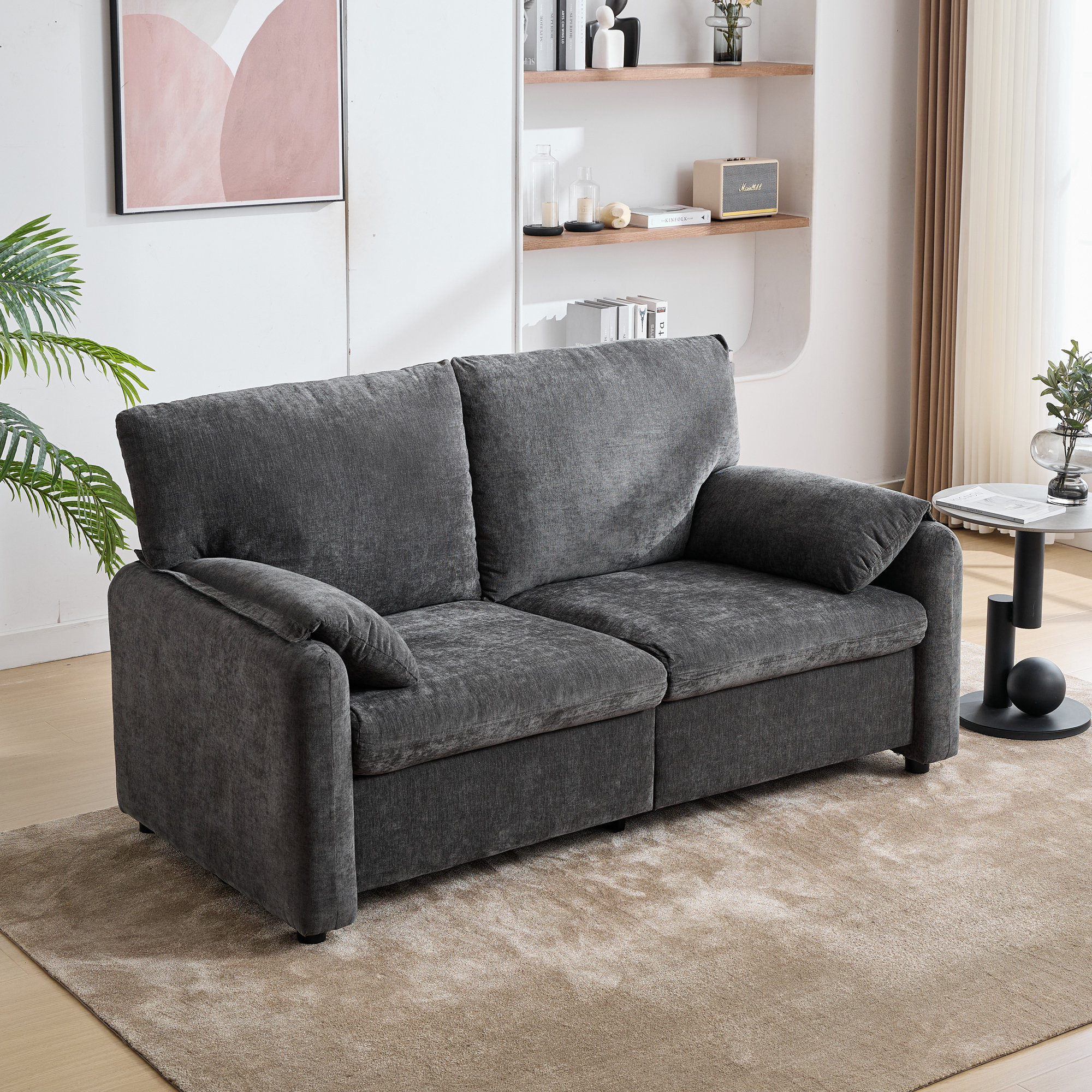 Ebern Designs Chenille 2-Person Sofa, 70 Inch Minimalist Sofa, High ...