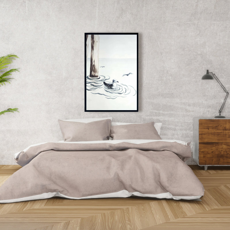 Seagull - Illustrative Blue Framed Canvas for Home Decor