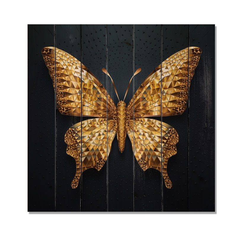 «Bergamyer» noir et doré à motif de diamants sur bois, H 15 po x l 15 po x P 0,78 po