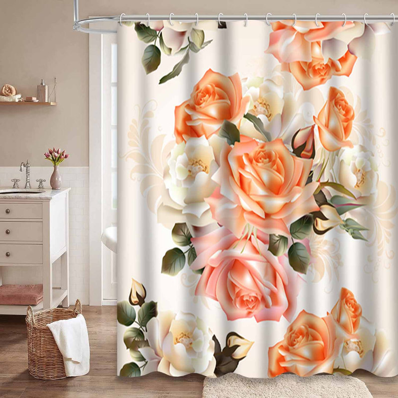 Rideau de douche imperméable à motif floral rose avec 12 crochets, L 72 po x l 84 po
