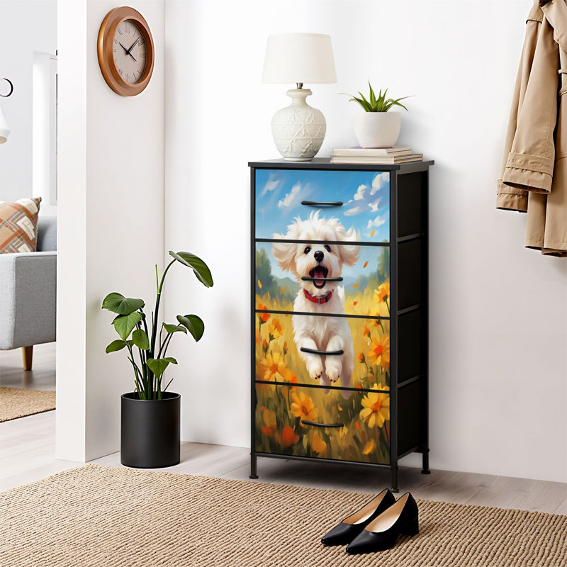 4 Drawer Dresser for Bedroom, Narrow Chest of Drawers, Wooden Top and Study Iron Frame 18"x37.5"-(WxH)