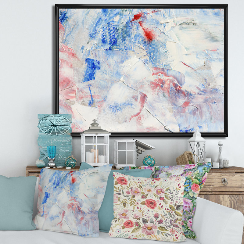 Composition abstraite bleue - peinture sur toile, Cadre flottant noir, H 16 po x l 32 po x p 1 po