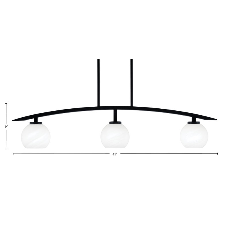 Luminaire pour îlot de cuisine 3 lumières kurve au fini noir mat avec verre de marbre blanc de 5,75 po
