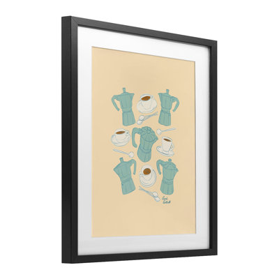 Espresso & Moka Pots Framed Print Under Glass, design by Carrie Cantwell