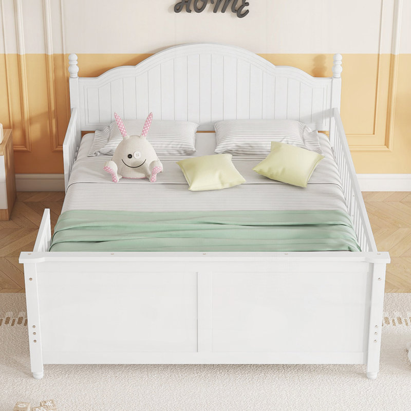 Lit plateforme en bois avec tête et pied de lit, Blanc, Double