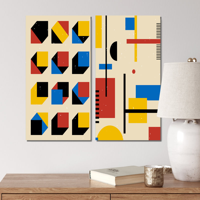 Minimal Abstract Shapes in Retro Colors VII - ensemble de 2 impressions, Toile tendue, H 20 po x l 24 po x P 1 po