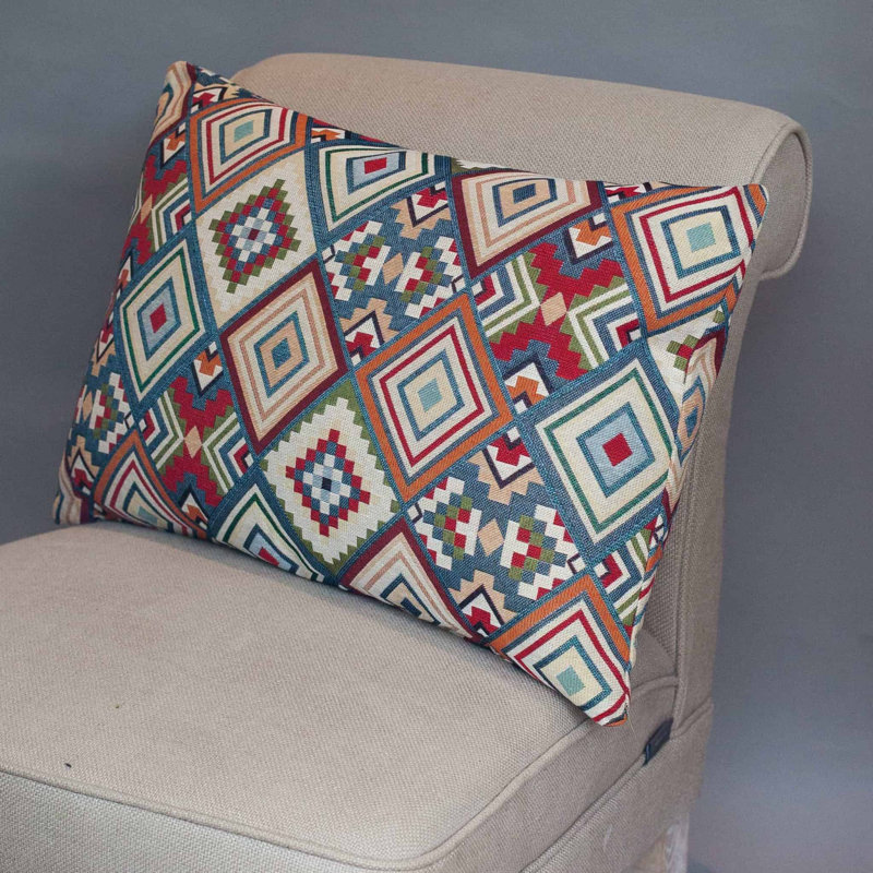 Aztec Geometric Tapestry Cushion, Feather filled, 58x38cm