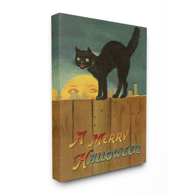 «A Merry Halloween Black Cat Fence Seasonal Holiday Design» par Daphne Polselli, reproduction d'impression