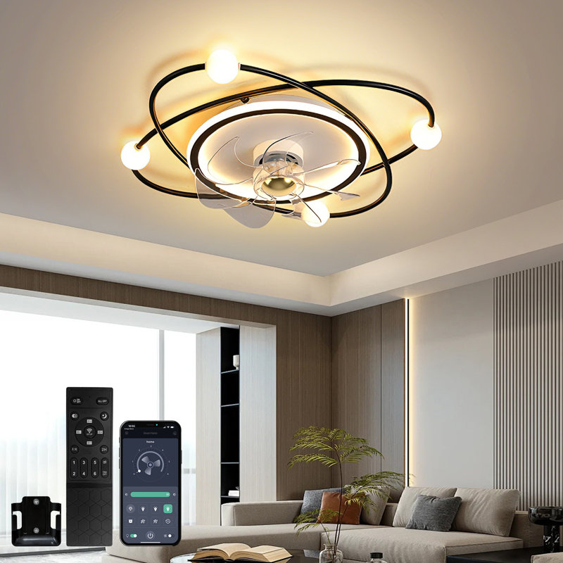 Modern LED Ceiling Light Adjustable Wind Speed, Black