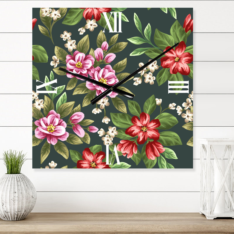 Horloge murale rétro Wildflowers I, Grand