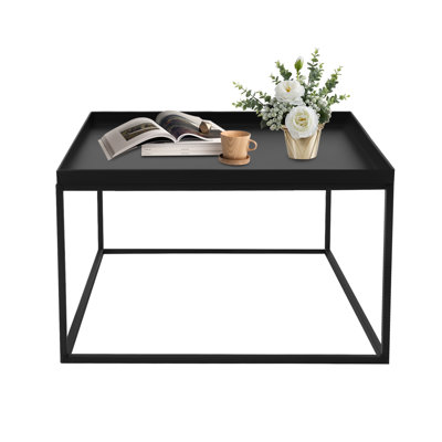 Tray Metal End Table, Sofa Table Small Side Table, Anti-Rust And Waterproof Outdoor & Indoor Snack Table, Accent Coffee Table, Black