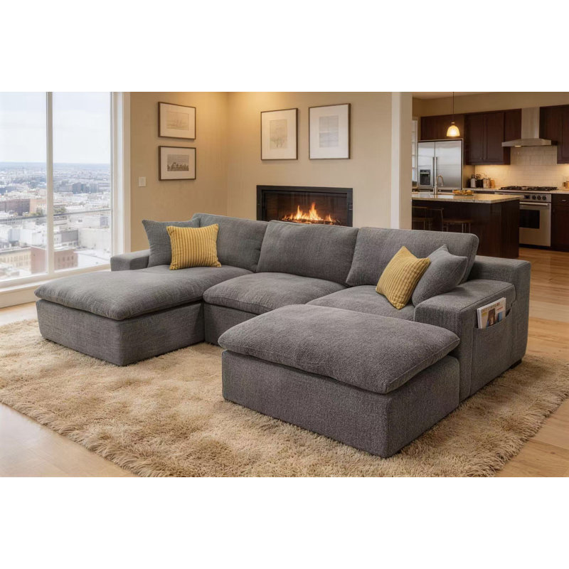Johncoeci Full Compressed Sectional, Light Gray