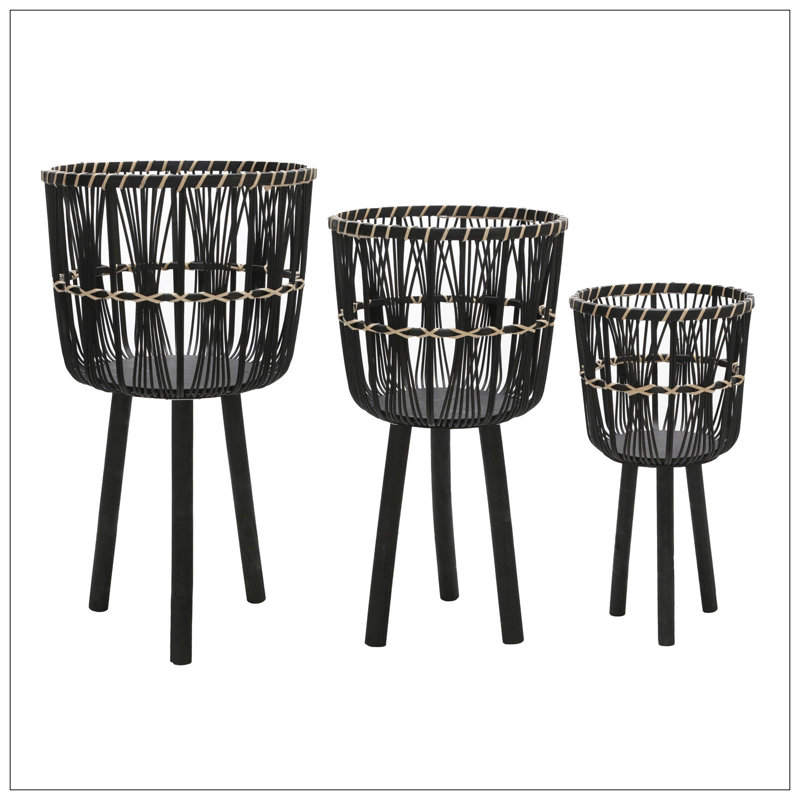 S/3 BAMBOO PLANTERS 11/13/15", BLACK