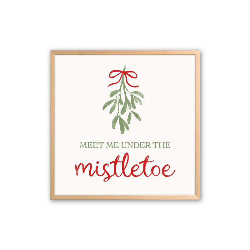 Festive Mistletoe I Print, H 13,5 po x l 13,5 po, Cadre en érable brut, bois massif