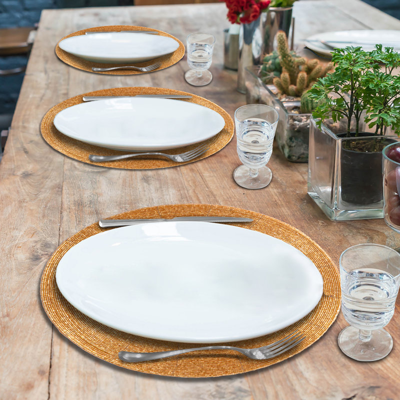 Handmade Round Placemats Set of 4 for Dining and Kitchen 14-inch Scratch-Resistant Table Decor, Gold