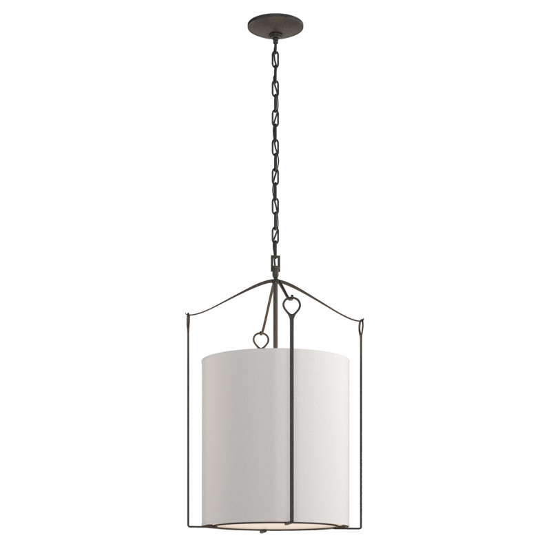 Bow 3 - Light Lantern Cylinder Pendant, Natural Iron, Flax