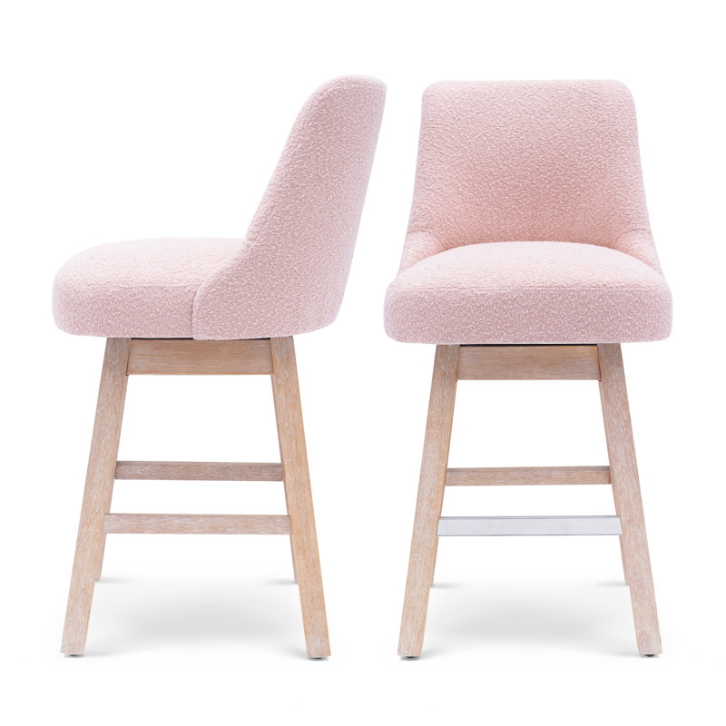 Swivel Upholstered Counter Stool with Solid Wood Frame, Pink