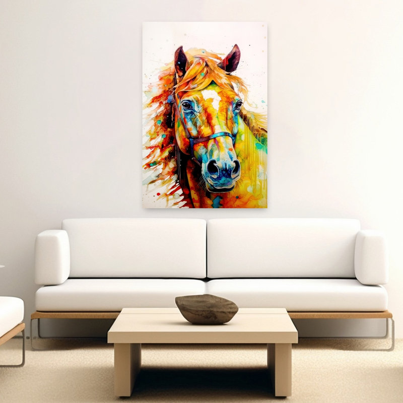 Impression d'art mural cheval coloré et coloré, H 60 po x l 40 po