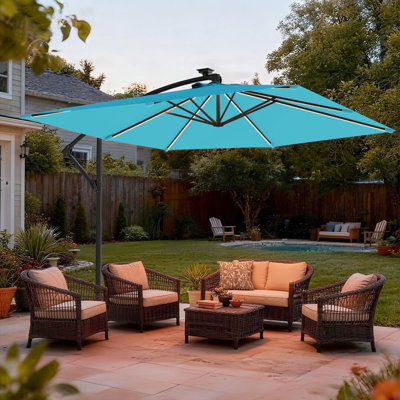 Parasol de terrasse 8,2 pi à DEL: Protection contre le soleil et la pluie avec éclairage ambiant