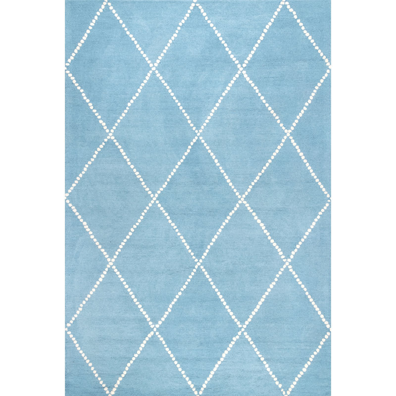 Tapis turquoise / blanc en laine Pariaman, Rectangle 3 pi x 5 pi