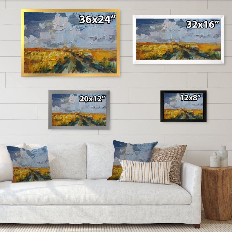 "Autumn Field Spatula Effect", reproduction d'art sur toile, Cadre noir, H 12 po x l 20 po x P 1 po