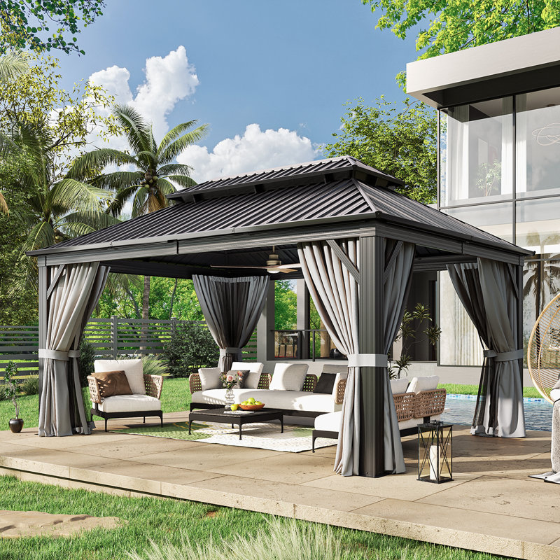 16 Ft. W X 12 Ft. D Metal Patio Gazebo