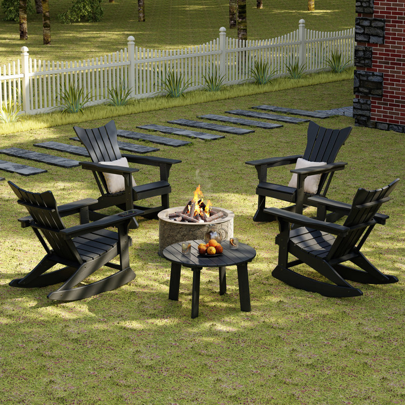 Round High-Density Polyethylene (HDPE) Outdoor Coffee Table, Black