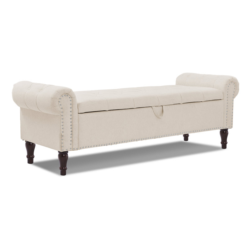 Banc de rangement rembourré Dawsey, Lin graine de lin, H 20,7 po x l 62,4 po x P 20,1 po