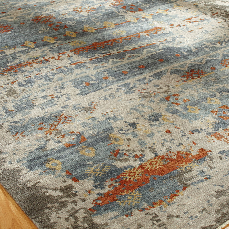 Fahra Hand Knotted Geometric Area Rug, Rectangle 8' x 10'