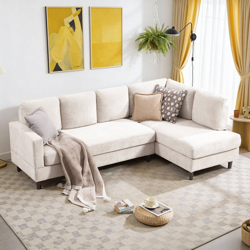 Canapé modulaire en L 95 po, Chenille beige