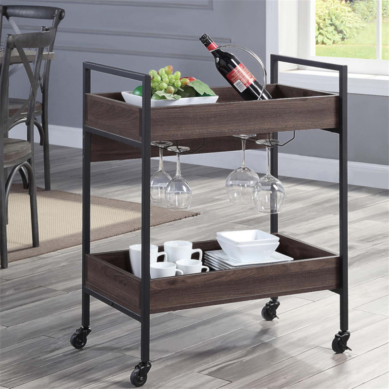Walnut & Black Finish Serving Cart