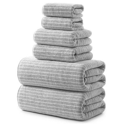 6‑Piece Gray Microfiber Bath Towel Set 35"x70", Ultra Soft Absorbent Quick Dry, 2 Bath,2 Hand,2 Washcloths for Spa Gym Home