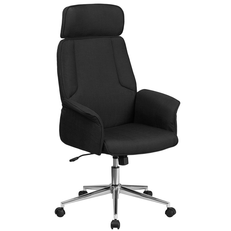 Chaise de bureau à haut dossier Yair | Chaise pivotante rembourrée pour bureau et bureau, Noir