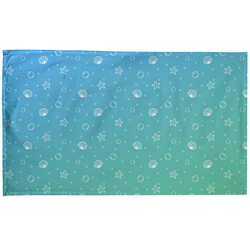 Serviette à thé à motif coquillage, Sergé de coton, Bleu