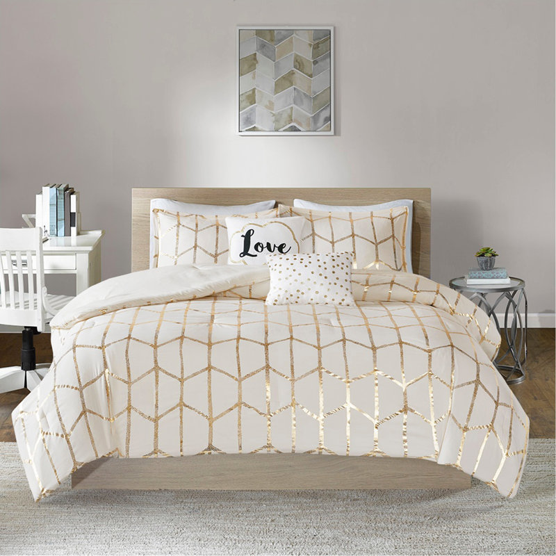 Ensemble d'édredon simple / simple TG, Ivory+Gold Striped