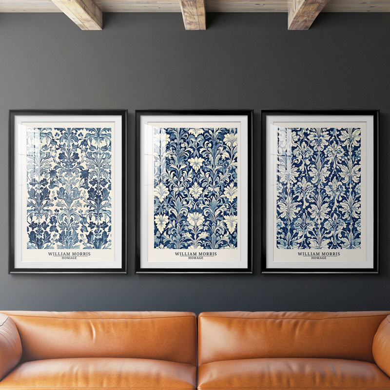 WM MORRIS Series DCXLVI  -Custom Framed  Premium Print W Matt - 3 Pieces, 21" H x 30" W