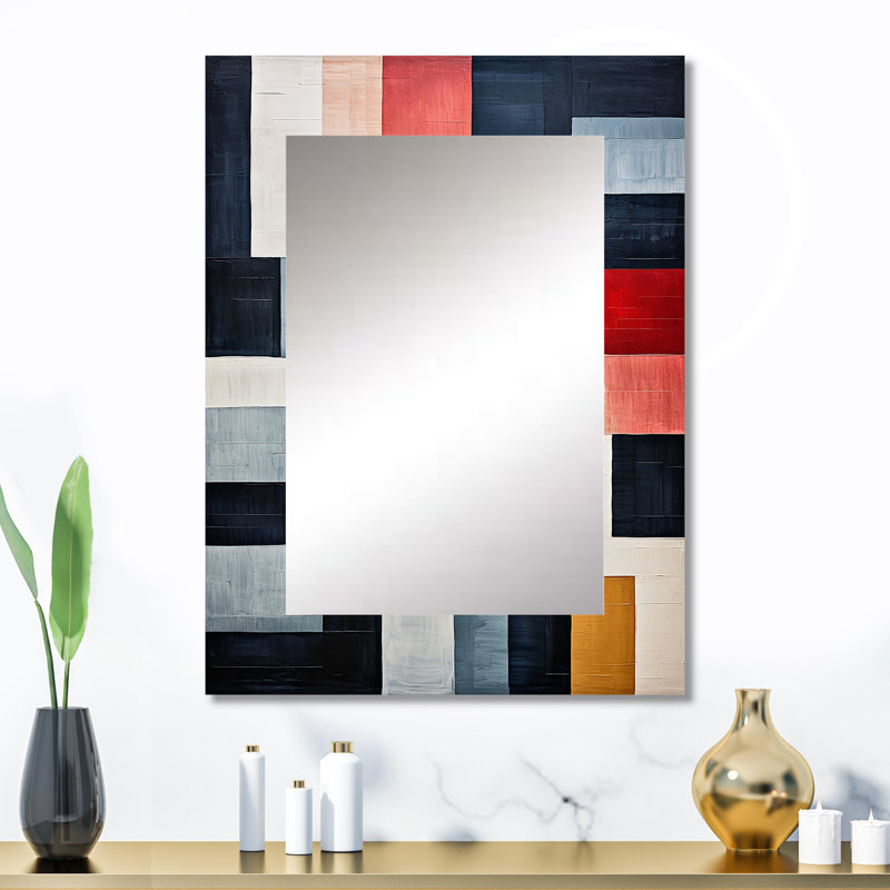 Indigo Illusion Abstract Shapes IV - Abstract Shapes Large Mirror, Modern Unique Wall Mirror Decor, Printed Metal Art