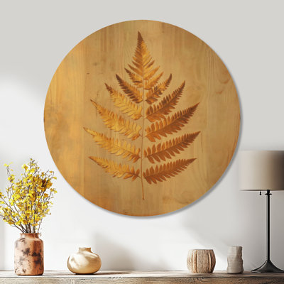 Petite fougère dorée - décoration murale ronde en bois botanique